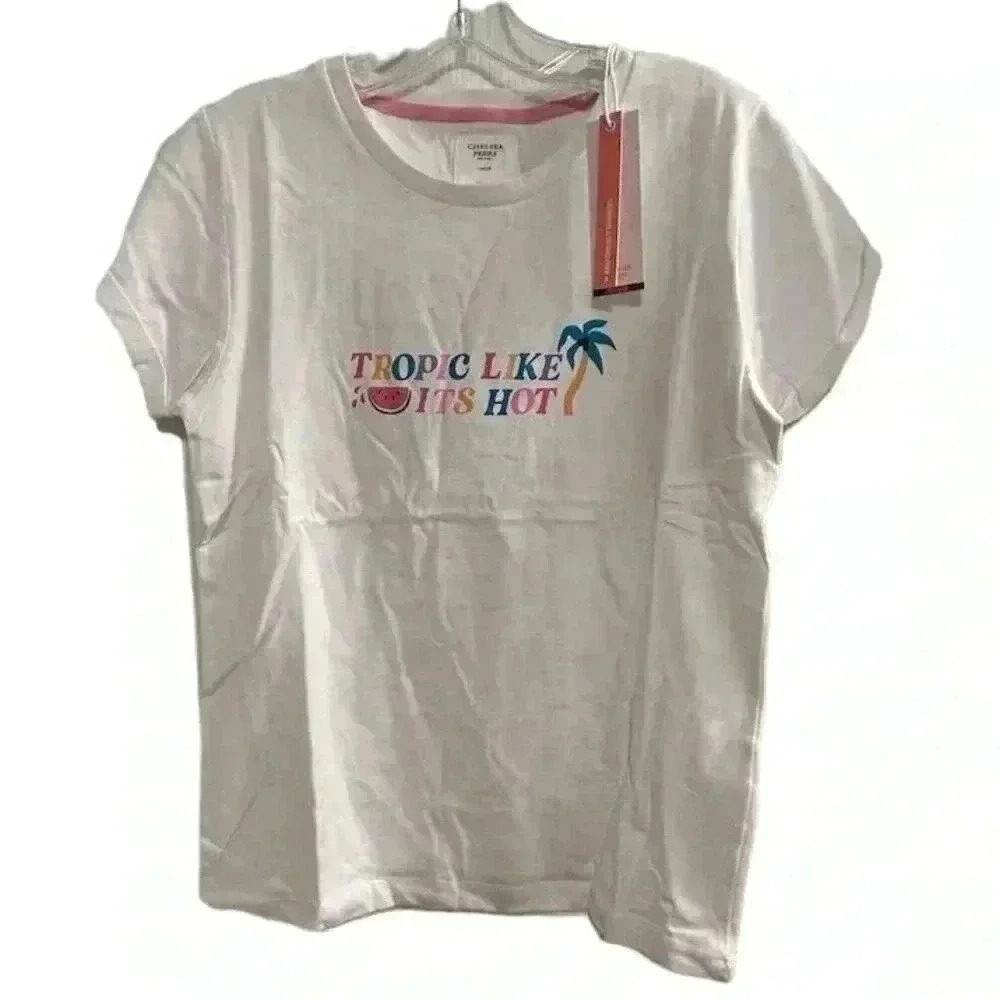 Chelsea Peers Women's Xs Pajama Set Tropic Like It's Hot In White And Pink — image 3 of 8